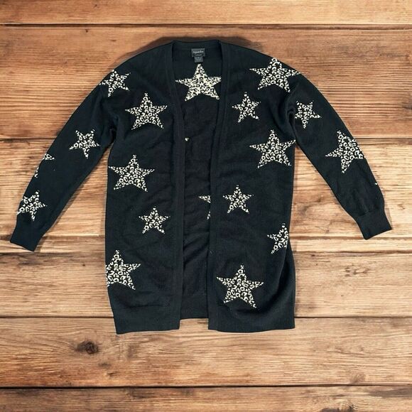 Magaschoni Open Front Leopard Stars Knit 100% Cashmere Cardigan Jacket Sz M - Picture 3 of 6